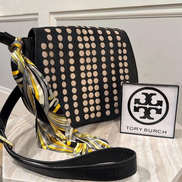 Tory Burch Handbags - Tory Burch Bag Lasercut Leather Crossbody Saddle Bag